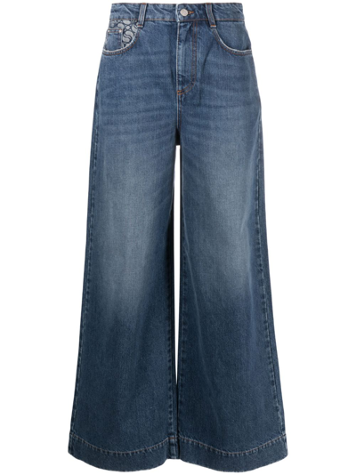 Shop Stella Mccartney Logo-print Wide-leg Jeans In Blue