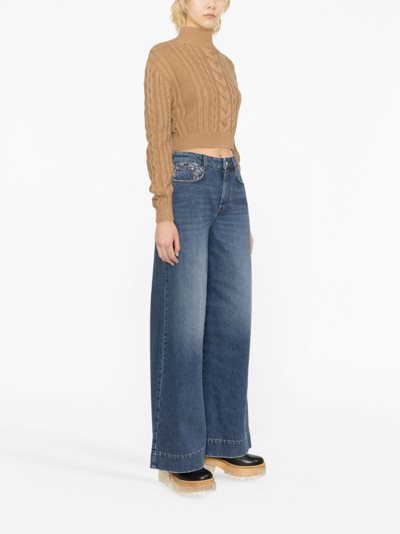 Shop Stella Mccartney Logo-print Wide-leg Jeans In Blue