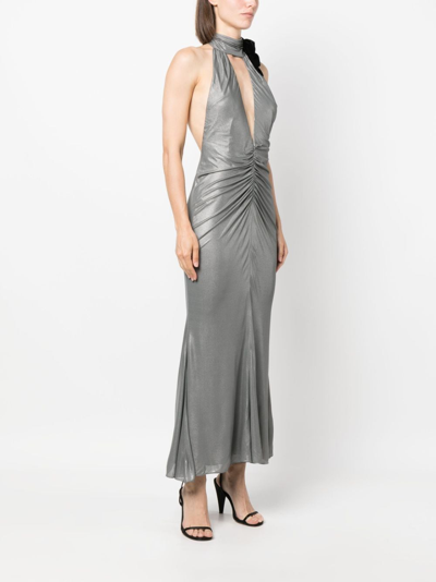 Shop Alessandra Rich Halterneck Open-back Evening Dress In Silver