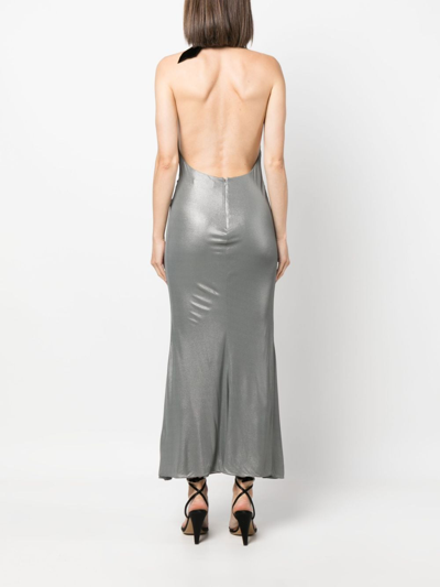 Shop Alessandra Rich Halterneck Open-back Evening Dress In Silver