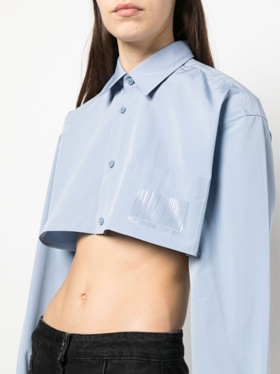 Shop Vtmnts Barcode-print Cotton Cropped Shirt In Blue