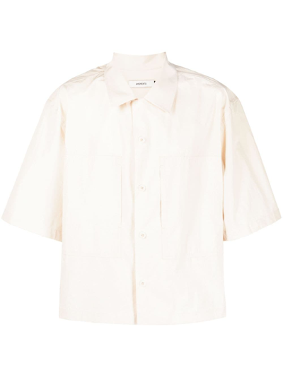 Shop Amomento Cuban-collar Cropped Shirt In Neutrals