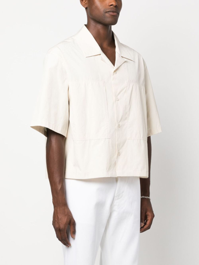 Shop Amomento Cuban-collar Cropped Shirt In Neutrals