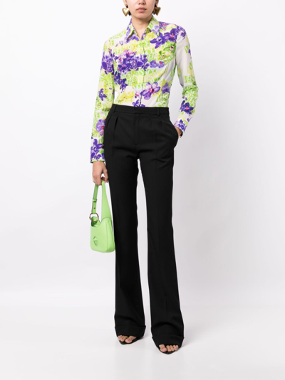 Shop Versace Floral-print Silk Shirt In Green