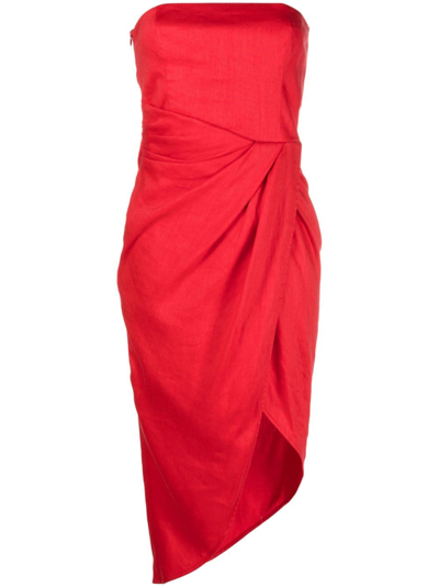 Shop Gauge81 Strapless Asymmetric Midi Dress In Red