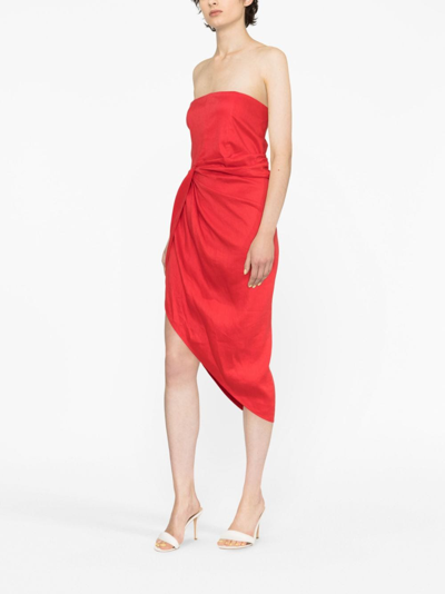Shop Gauge81 Strapless Asymmetric Midi Dress In Red