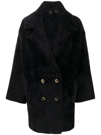 Shop Pinko Double-breasted Faux-fur Coat In Black