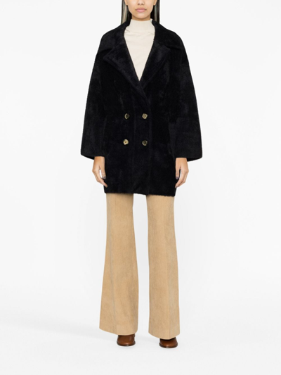 Shop Pinko Double-breasted Faux-fur Coat In Black