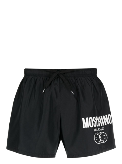 Shop Moschino Logo-print Drawstring Swim Shorts In Black