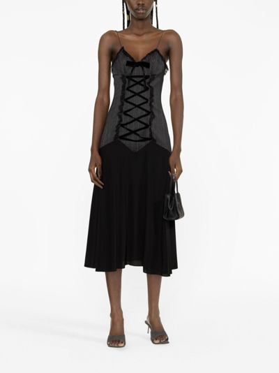 Alessandra Rich Pinstripe Lace-up Midi Dress In Grey