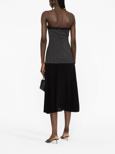 Alessandra Rich Pinstripe Lace-up Midi Dress In Grey