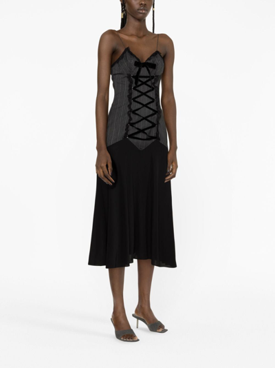 Alessandra Rich Pinstripe Lace-up Midi Dress In Grey