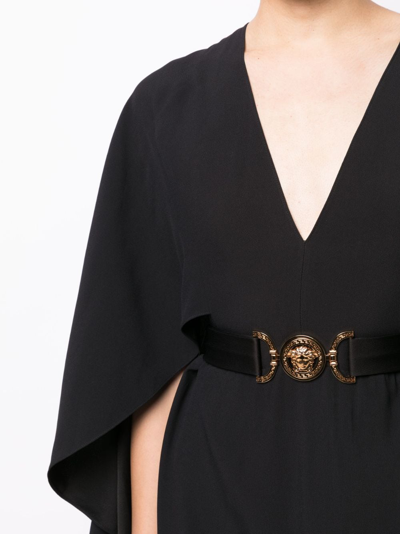 Shop Versace V-neck Medusa-belt Maxi Dress In Black