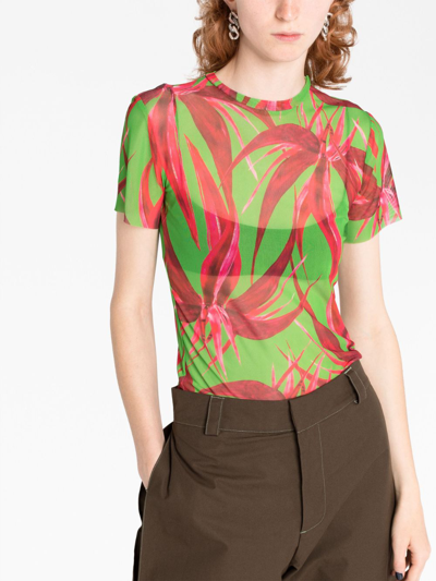 LOUISA BALLOU FLORAL-PRINT MESH T-SHIRT 
