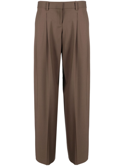 Shop Theory Pleated Wool Trousers In Brown