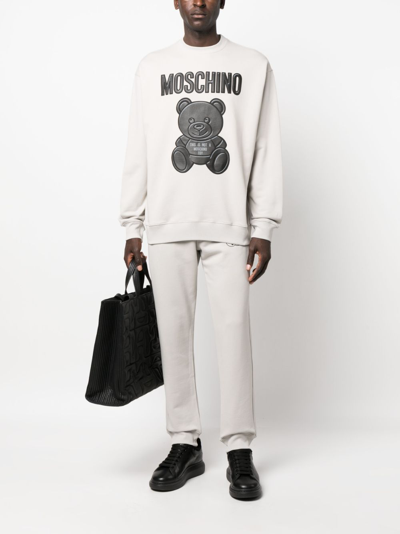 Shop Moschino Logo-print Organic Cotton Sweatshirt In Grey