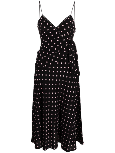 Shop Alessandra Rich Embellished Polka Dot Silk Dress In Black