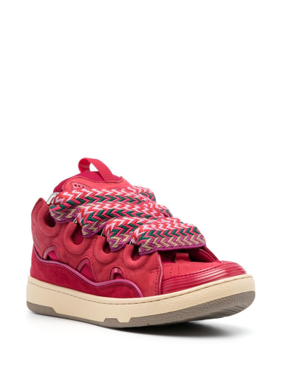 Shop Lanvin Curb Chunky Leather Sneakers In Red