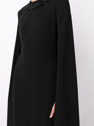 Shop Versace Greca Crystal-embellished Cape Silk Dress In Black