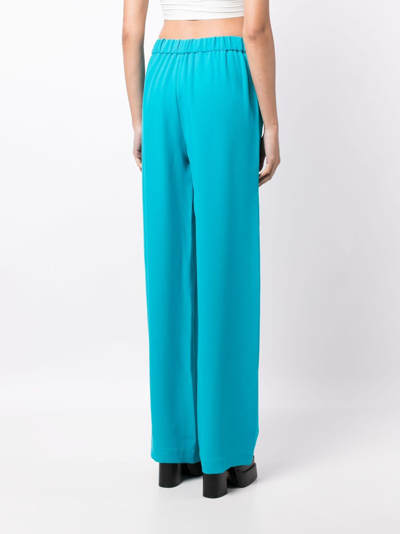 Shop Versace Straight-leg Silk Trousers In Blue