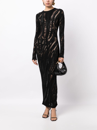 Shop Versace Semi-sheer Long-sleeve Dress In Black