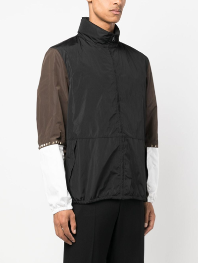 Valentino Rockstud-embellished Colour-block Jacke In Black