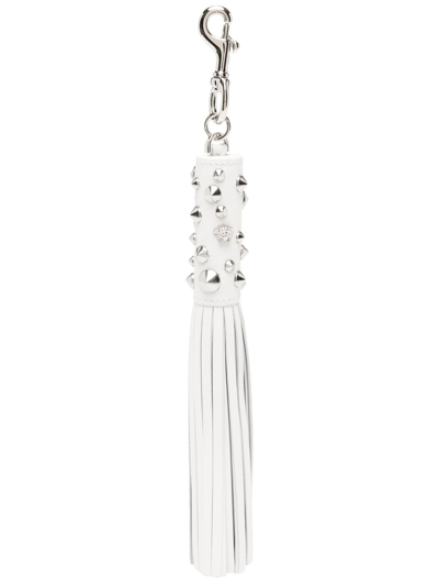 Shop Versace Studded Tassel Keychain In White