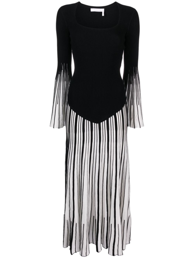 Shop Chloé Pleated Knitted Maxi Dress In Black