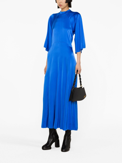 Shop Forte Forte Raglan-sleeved Silk Dress In Blue