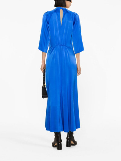Shop Forte Forte Raglan-sleeved Silk Dress In Blue