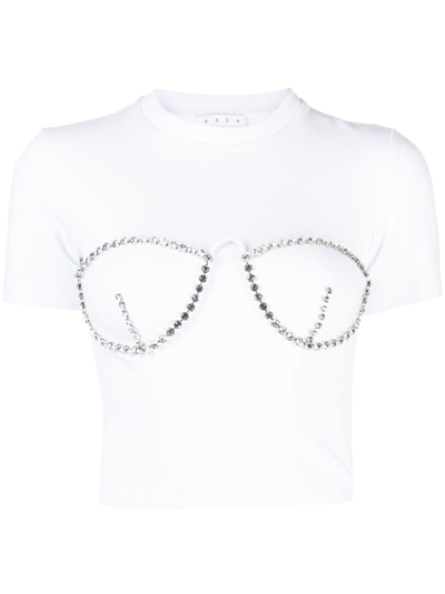 Shop Area Crystal-embellished Cropped T-shirt In White