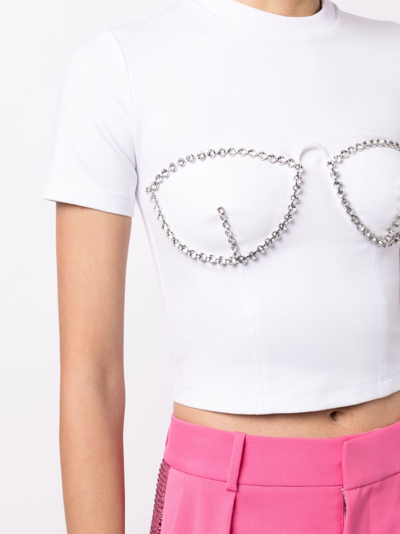 Shop Area Crystal-embellished Cropped T-shirt In White