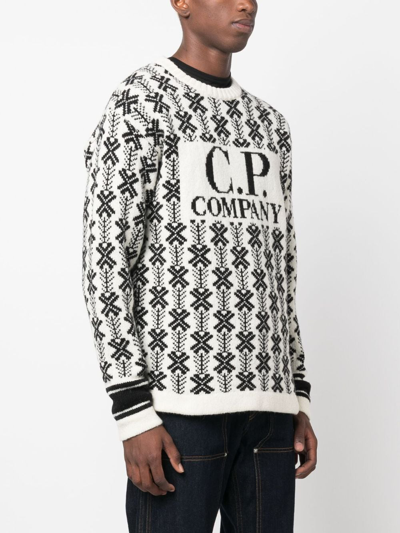 Shop C.p. Company Intarsia-knit Logo Virgin-wool Sweater In White