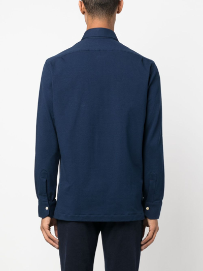 Shop Kiton Long-sleeve Cotton Polo Shirt In Blue