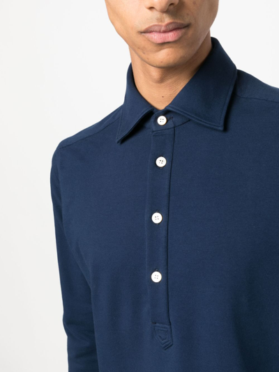 Shop Kiton Long-sleeve Cotton Polo Shirt In Blue