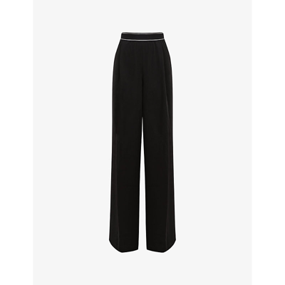 Shop Reiss Women's Black Abigail Striped-waistband Wide-leg Mid-rise Woven Trousers