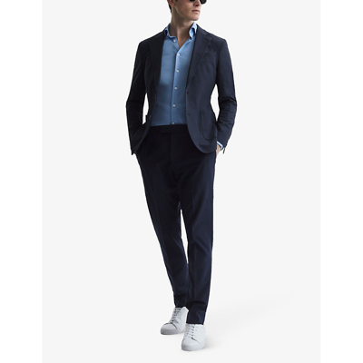 Shop Reiss Men's Navy Found Slim-leg Mid-rise Stretch-woven Trousers