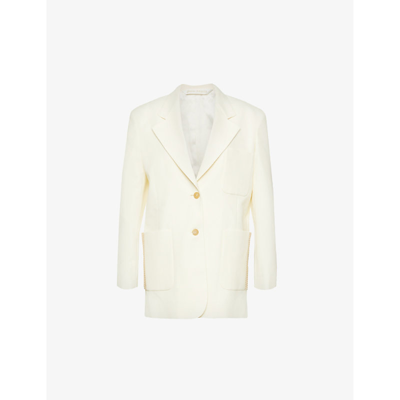 Shop Palm Angels Womens Off White Off White Knitted Tape-trim Regular-fit Woven Blazer