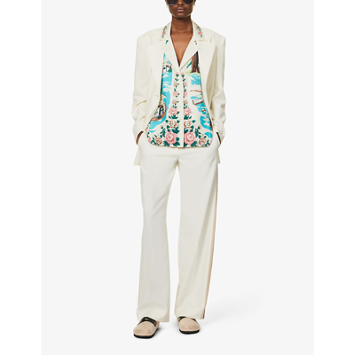 Palm Angels Knitted Tape-detail Blazer In Off White Off White