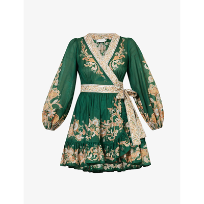 Shop Zimmermann Women's Emerald / Paisley Devi Graphic-print Cotton Mini Dress