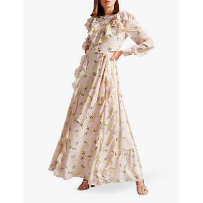 Shop Ted Baker Vivyana Frilled Woven Maxi Dress In Lt-yellow