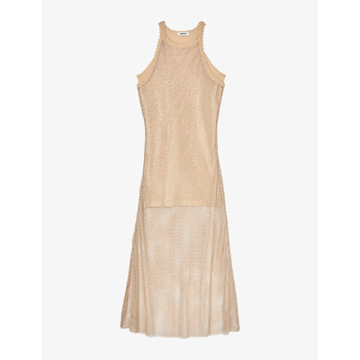 Shop Sandro Womens Naturels Sleeveless Stretch-mesh Midi Dress