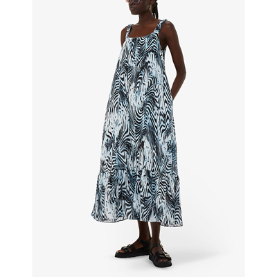 Shop Whistles Womens Rhea Tiger-print Tiered-hem Cotton Midi Dress In Multi-coloured