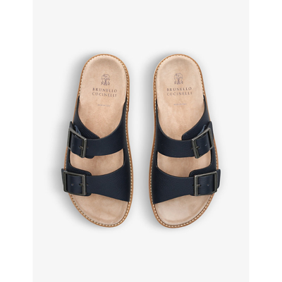 Brunello Cucinelli Blue Smooth Leather Sandals In Navy