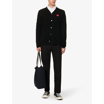 Shop Comme Des Garçons Play Comme Des Garcons Play Men's Black Logo-embroidered V-neck Wool Cardigan