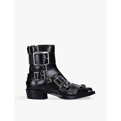 Shop Alexander Mcqueen Womens Black Punk 45 Buckle-embellished Leather Heeled Ankle Boots