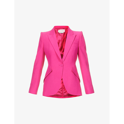 Shop Alexander Mcqueen Women's Orchid Pink Single-breasted Peak-lapel Woven Blazer