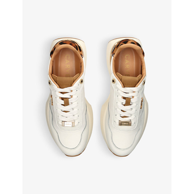 Shop Carvela Women's White/oth Flare Logo-plaque Leather Low-top Trainers