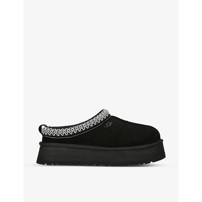 Ugg Tazz Platform Suede Braid Mules In Black