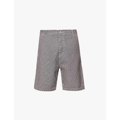 Shop Carhartt Wip Men's Dark Navy Wax Terrell Striped Brand-patch Relaxed-fit Cotton Shorts In Dark Navy  Wax